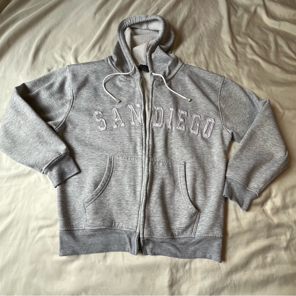 San Diego Gray Zip-Up Hoodie by Passion-I Women’s Medium Soft Fun *NO ZIPPER*